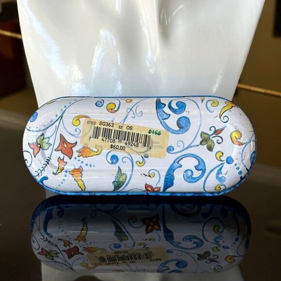 Vtg Brighton White Hardshell Metal Glasses Sunglasses Case Blue Yellow Filigree - Picture 7 of 12